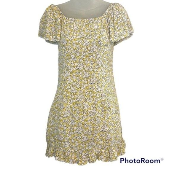 SHEIN Yellow Floral Print Mini Dress Size XS - Picture 1 of 7